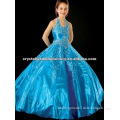 Best selling beaded blue halter embroidered ball gown backless pageant flower girl dresses CWFaf4202
